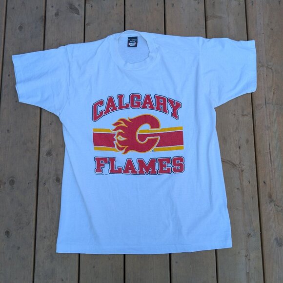 Screen Stars Other - Vintage 1988 Single Stitch T-Shirt Men's XL White Calgary Flames Ice Hockey